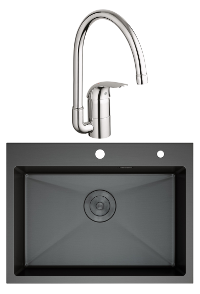 Комплект Мойка D&K DKS605006 графит + Смеситель Grohe Euroeco 32752000