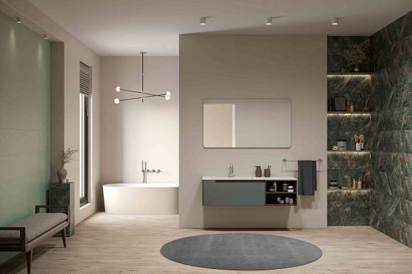 Плитка настенная Creto Ekzotic Olive матовая, ректифицированная 30х90 зелёная
