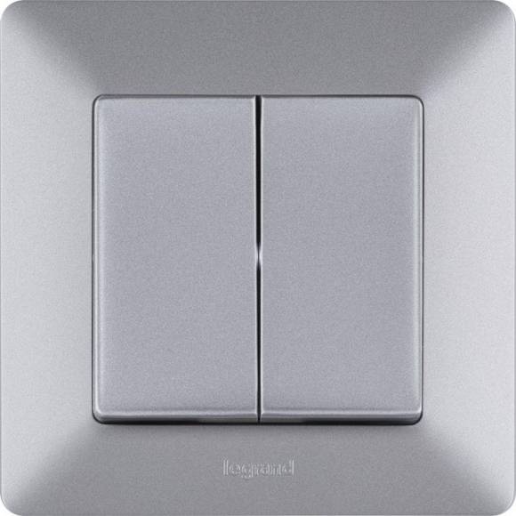 Выключатель 2-кл. СП Valena Life 10А IP20 250В с лицев. панелью безвинтов. зажимы механизм алюм. Leg 752605