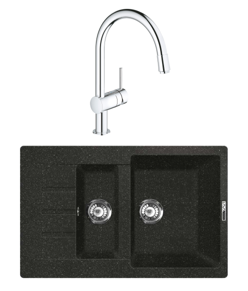 Комплект Мойка Lava D2.BAS basalt + Смеситель Grohe Minta 3291800E хром