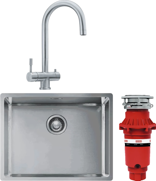 Комплект Мойка Franke Box BXX 210-54 нержавеющая сталь + Смеситель Eos Clear Water нержавеющая сталь + Измельчитель Turbo Elite TE-75S с пневмокнопкой
