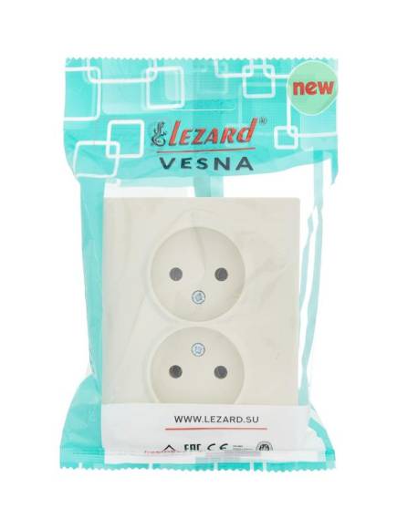 Розетка 2-м СП VESNA без заземл. ПБТ кремов. LEZARD 742-0300-128B Розетка 2-м СП VESNA без заземл. ПБТ кремов. LEZARD 742-0300-128B