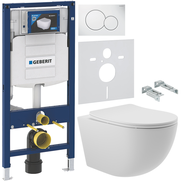 Комплект Унитаз подвесной Aqueduto Ovo OVO0120 + Крепления Geberit Duofix 111.815.00.1 к стене + Инсталляция UP 320 111.300.00.5 + Кнопка Sigma 01 115.770.11.5 белая + Звукоизоляция 156.050.00.1
