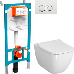 Комплект Унитаз подвесной VitrA Shift 7742B003-0075 белая глянцевая + Крышка DIWO Шифт 0405 быстросъемное, с микролифтом + Инсталляция 800-2009 с кнопкой смыва, белая