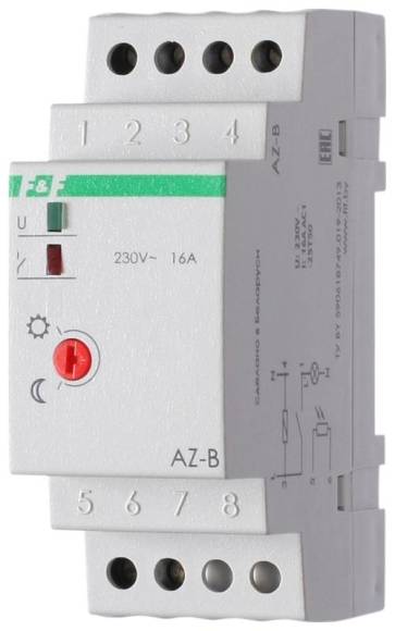 Фотореле AZ-B (выносной герметичный фотодатчик IP65 монтаж на DIN-рейке 2 модуля 230В 16А 1НО IP20)(аналог ФР-7Е) F&F EA01.001.009