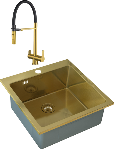 Комплект Мойка Zorg Inox PVD SZR-51 BRONZE + Смеситель Sanitary SZR-3030 BRONZE бронза