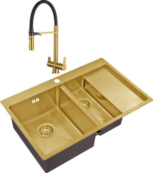 Комплект Мойка Zorg Inox PVD SZR 5178-2-L bronze + Смеситель Sanitary SZR-3030 BRONZE бронза