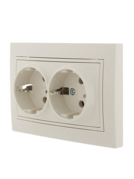 Розетка 2-м СП Mira 16А IP20 с заземл. со вставкой керамика крем. LEZARD 701-0303-127 Розетка 2-м СП Mira 16А IP20 с заземл. со вставкой керамика крем. LEZARD 701-0303-127