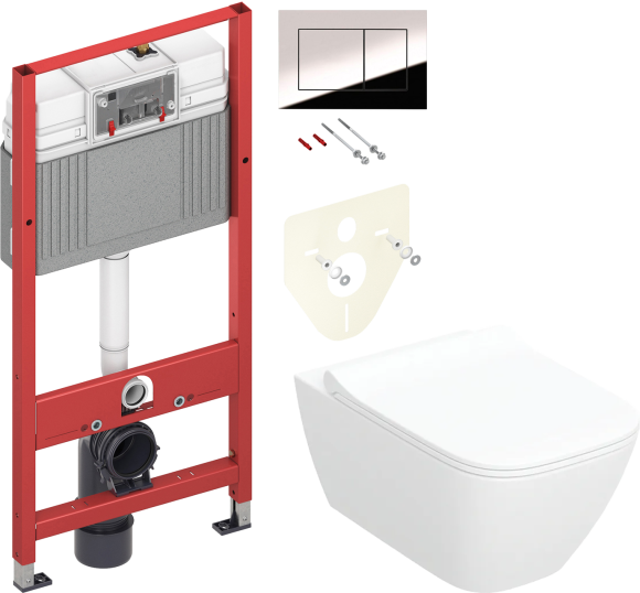 Комплект Унитаз подвесной Geberit Smyle Square 500.685.01.1 + Инсталляция TECE Now 9400412 4 в 1 с кнопкой смыва