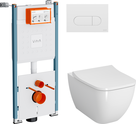 Комплект Унитаз подвесной VitrA Shift 7742B003-0075 белая глянцевая + Крышка Integra Square 810-003-009 быстросъемная, с микролифтом + Инсталляция V-Fix Core 732-5800-01PV + Кнопка Root Round 740-2200 белая глянцевая