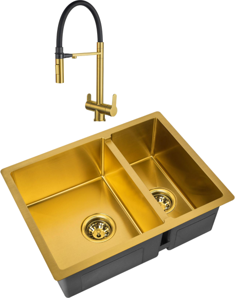 Комплект Мойка Zorg Inox PVD SZR-58-2-44 BRONZE бронза + Смеситель Sanitary SZR-3030 BRONZE бронза