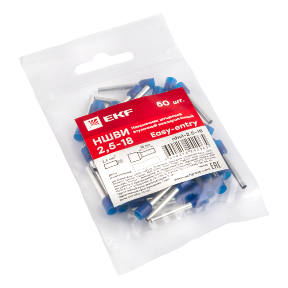 Наконечник штыревой втулочный НШвИ 2.5-18 (уп.50шт) EKF nhvi-2.5-18 Наконечник штыревой втулочный НШвИ 2.5-18 (уп.50шт) EKF nhvi-2.5-18