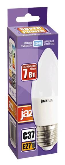 Лампа светодиодная PLED-SP 7Вт C37 свеча 5000К холод. бел. E27 560лм 230В JazzWay 1027849-2 Лампа светодиодная PLED-SP 7Вт C37 свеча 5000К холод. бел. E27 560лм 230В JazzWay 1027849-2