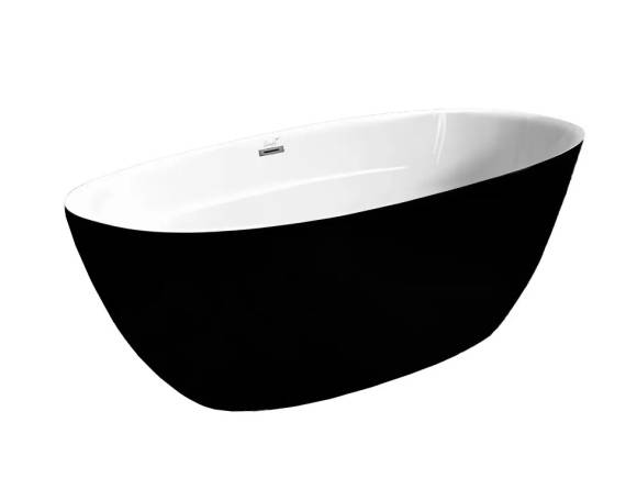 Акриловая ванна Ceruttispa Greta 170GMB 170x80 см, отдельностоящая, матовая черная, глянцевая белая, овальная, с каркасом, с донным клапаном