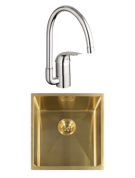Комплект Мойка Reginox Miami 3,5" PVD 40x40 gold + Смеситель Grohe Euroeco