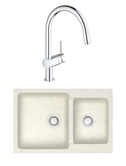 Комплект Мойка AZARIO Grand 00079904 хлопок + Смеситель Grohe Minta 3291800E хром