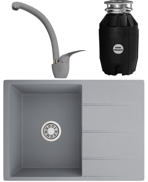 Комплект Мойка Emar Quartz + Смеситель 3013.9 Алмаз + Измельчитель Bone Crusher BC 810-AS