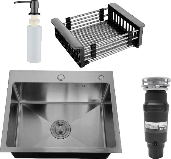 Комплект Мойка РМС MR-5843BL c корзиной и дозатором, графит + Измельчитель Bone Crusher BC 910-SL-Slim Line