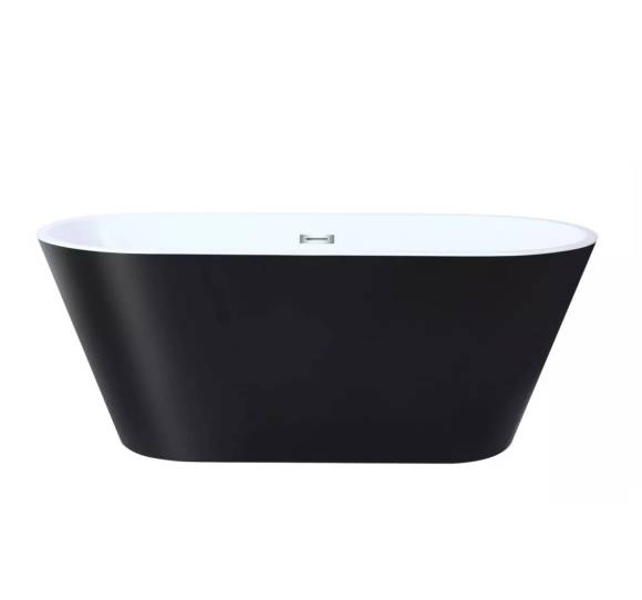 Акриловая ванна Ceruttispa Resia 170IIGMB 170x75 см, отдельностоящая, матовая черная, глянцевая белая, овальная, с каркасом, с донным клапаном