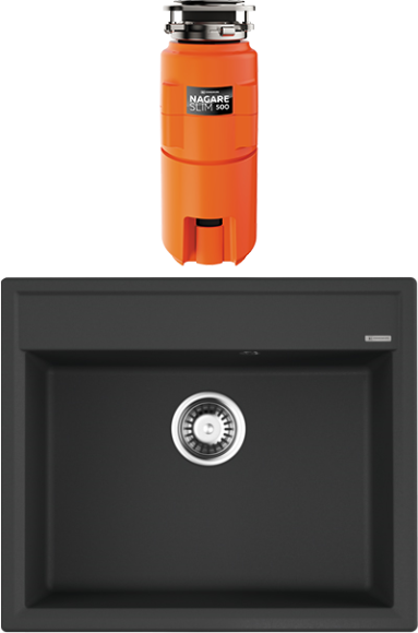 Комплект Мойка Omoikiri Daisen 60-BL черная + Измельчитель Nagare slim 500