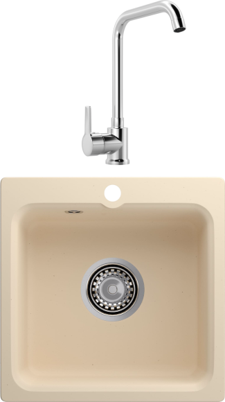 Комплект Мойка Reflection Base RX0743BE бежевая + Смеситель MEGA Ege MG-PL10 хром