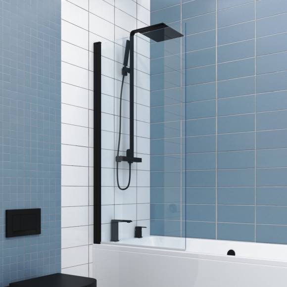 Шторка на ванну Kubele DE020 DE020P601-CLN-BLM- 90х150 150х90, профиль черный матовый