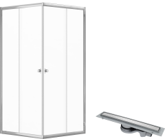 Комплект Душевой уголок DIWO Анапа 90х90, профиль хром глянец + Лоток CK DRAIN 1105-00155 55 см, с мокрым затвором, щелевой, из нержавеющей стали, с решеткой