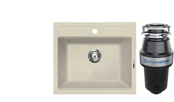 Комплект Мойка Lava Q2.CRE crema + Измельчитель KUCHENSTERN Muhle 351MU35