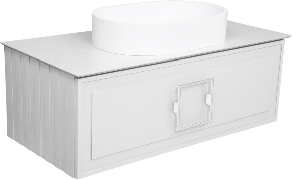 Тумба с раковиной La Fenice Cubo 100 подвесная, bianco, ручка белая, столешница белый мрамор, раковина матовая белая
