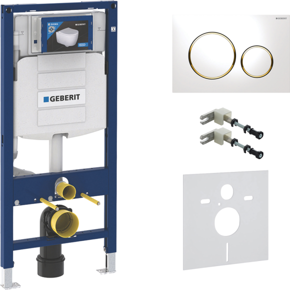 Система инсталляции для унитазов Geberit Duofix UP 320 111.300.00.5 кнопка белая с золотом Система инсталляции для унитазов Geberit Duofix UP 320 111.300.00.5 кнопка белая с золотом
