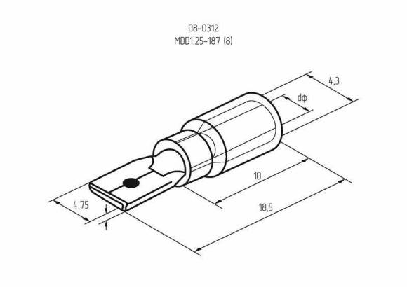 Клемма плоская изол. (штекер) (VM 1.25-187(8)) REXANT 08-0312 Клемма плоская изол. (штекер) (VM 1.25-187(8)) REXANT 08-0312