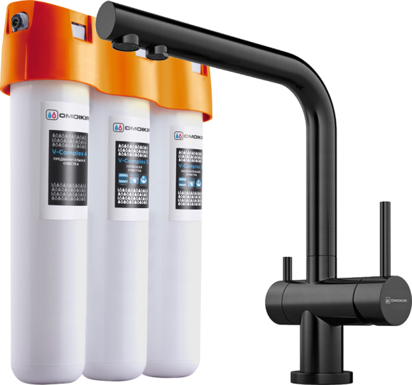 Комплект Смеситель Omoikiri Nagano PVD-GM вороненая сталь + Фильтр Pure Drop Lite