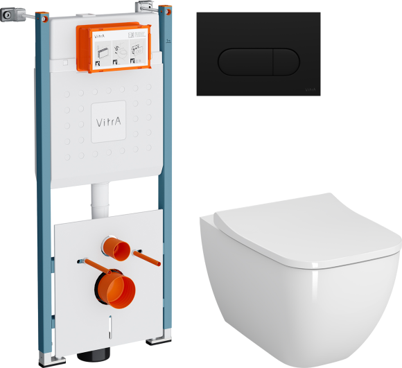 Комплект Унитаз подвесной VitrA Shift 7742B003-0075 белая глянцевая + Крышка Integra Square 810-003-009 быстросъемная, с микролифтом + Инсталляция V-Fix Core 732-5800-01PV + Кнопка Root Round 740-2211 черная матовая