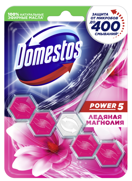 Туалетный блок для унитаза Domestos Power 5 ледяная магнолия 55 г