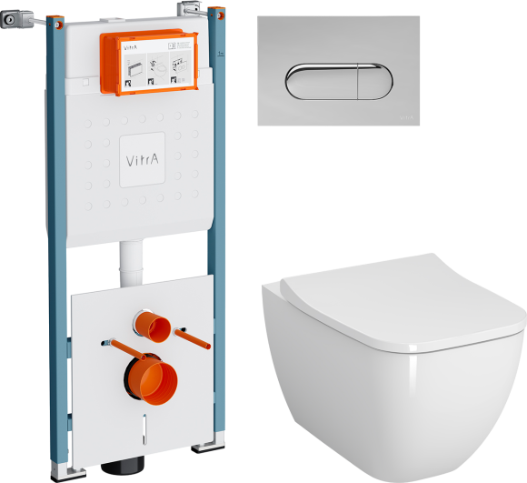 Комплект Унитаз подвесной VitrA Shift 7742B003-0075 белая глянцевая + Крышка Integra Square 810-003-009 быстросъемная, с микролифтом + Инсталляция V-Fix Core 732-5800-01PV + Кнопка Root Round 740-2280 хром
