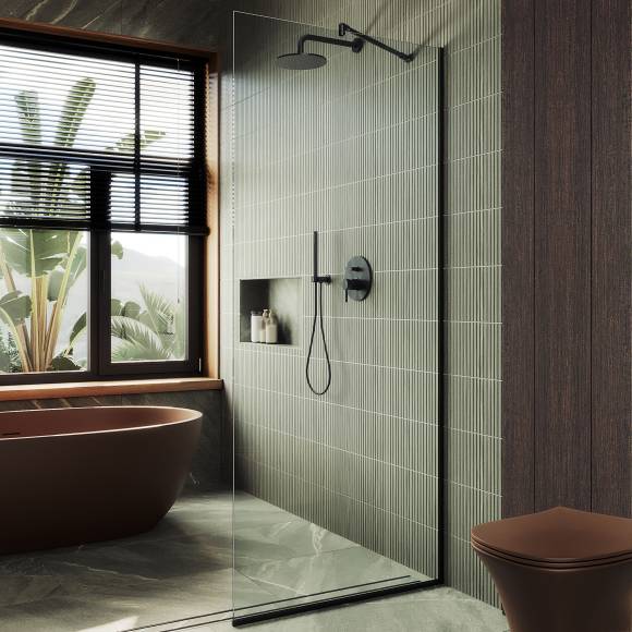 Душевая перегородка Maybahglass MGD-701-6у 69 см, профиль черный, стекло прозрачное