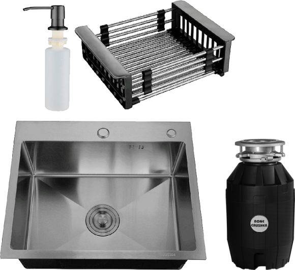 Комплект Мойка РМС MR-6050BL c корзиной и дозатором, графит + Измельчитель Bone Crusher BC 810-AS