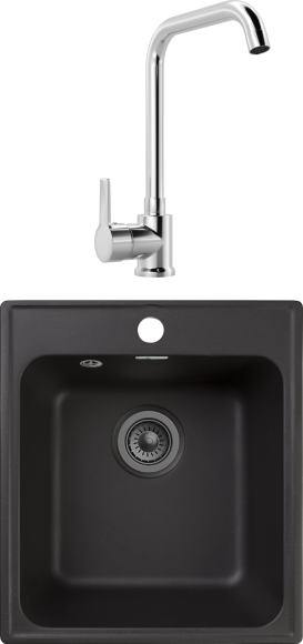 Комплект Мойка GranFest Quarz Z17 черный + Смеситель MEGA Ege MG-PL10 хром