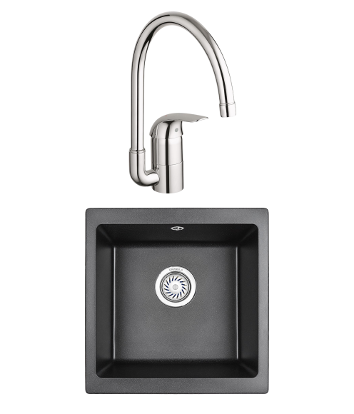 Комплект Мойка Granula 4451, черный + Смеситель Grohe Euroeco