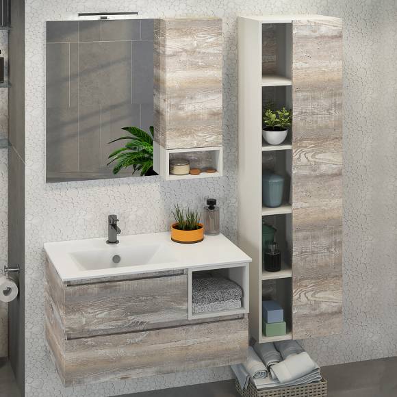 Мебель для ванной комнаты Comforty Турин 90L, подвесная, дуб бежевый
