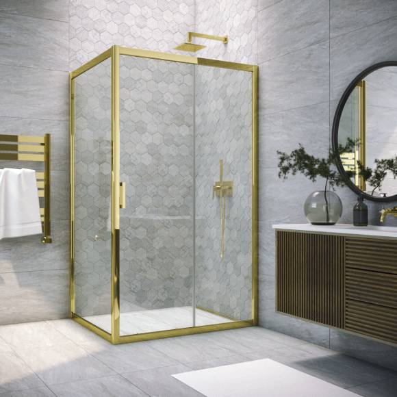 Душевой уголок Vegas Glass ZP+ZPV Tur Novo 105*90 09 01 профиль золото, стекло прозрачное