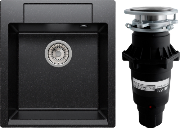 Комплект Мойка Polygran Argo 460 чёрная + Измельчитель Bone Crusher BC 810-SL Slim Line