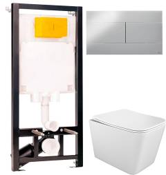 Комплект Унитаз подвесной STWORKI Молде S23401WH безободковый, с микролифтом, глянцевый белый + Инсталляция OLI 80 ECO Sanitarblock mechanic 3 в 1 с кнопкой смыва