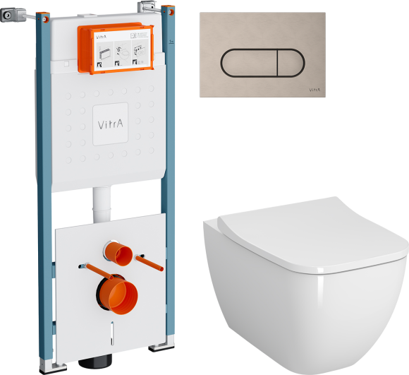 Комплект Унитаз подвесной VitrA Shift 7742B003-0075 белая глянцевая + Крышка Integra Square 810-003-009 быстросъемная, с микролифтом + Инсталляция V-Fix Core 732-5800-01PV + Кнопка Root Round 740-2295 никель