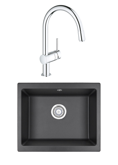 Комплект Мойка Granula 5551, черный + Смеситель Grohe Minta 3291800E хром