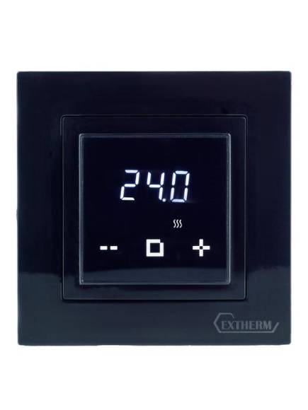 Термостат программируемый по Wi-Fi с сенсорными кнопками и датчиком темпер. пола; расписанием на неделю; совместим с рамками с внутрен. размером 56х56мм Schneider Unica; Exxact и Legrand Valena черн. Extherm ET-44(b)