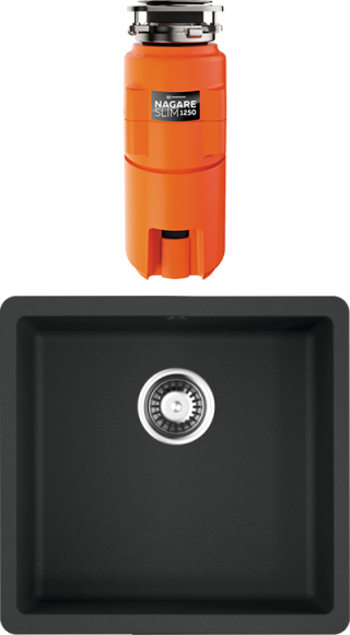 Комплект Мойка Omoikiri Kata 44-U-BL черная + Измельчитель Nagare slim 1250