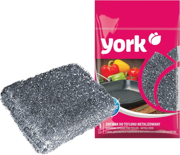 Губка для посуды York 032020 для тефлона, в металлизированной оплетке, 1 шт