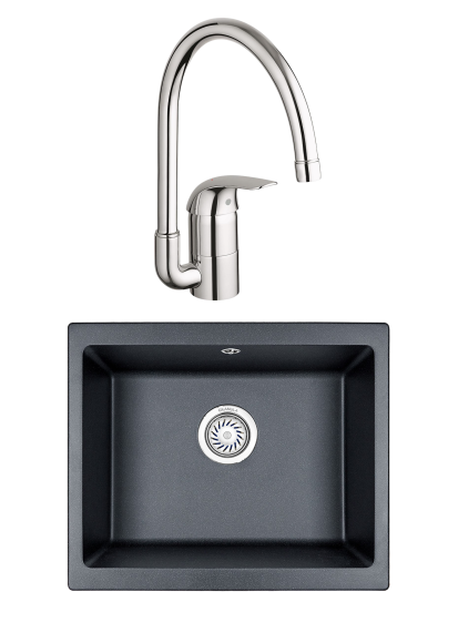 Комплект Мойка Granula 5551, шварц + Смеситель Grohe Euroeco