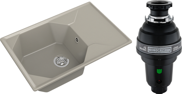 Комплект Мойка GranFest Unique GF-U-740L топаз + Измельчитель Bone Crusher BC 1000-AS